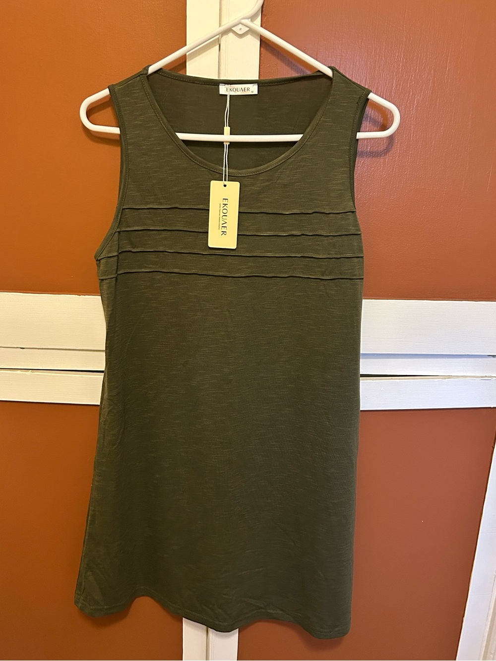 EKOUAER M Pleated Front Bathing Suit Coverup/Casual Tank Beach Dress w/Pockets